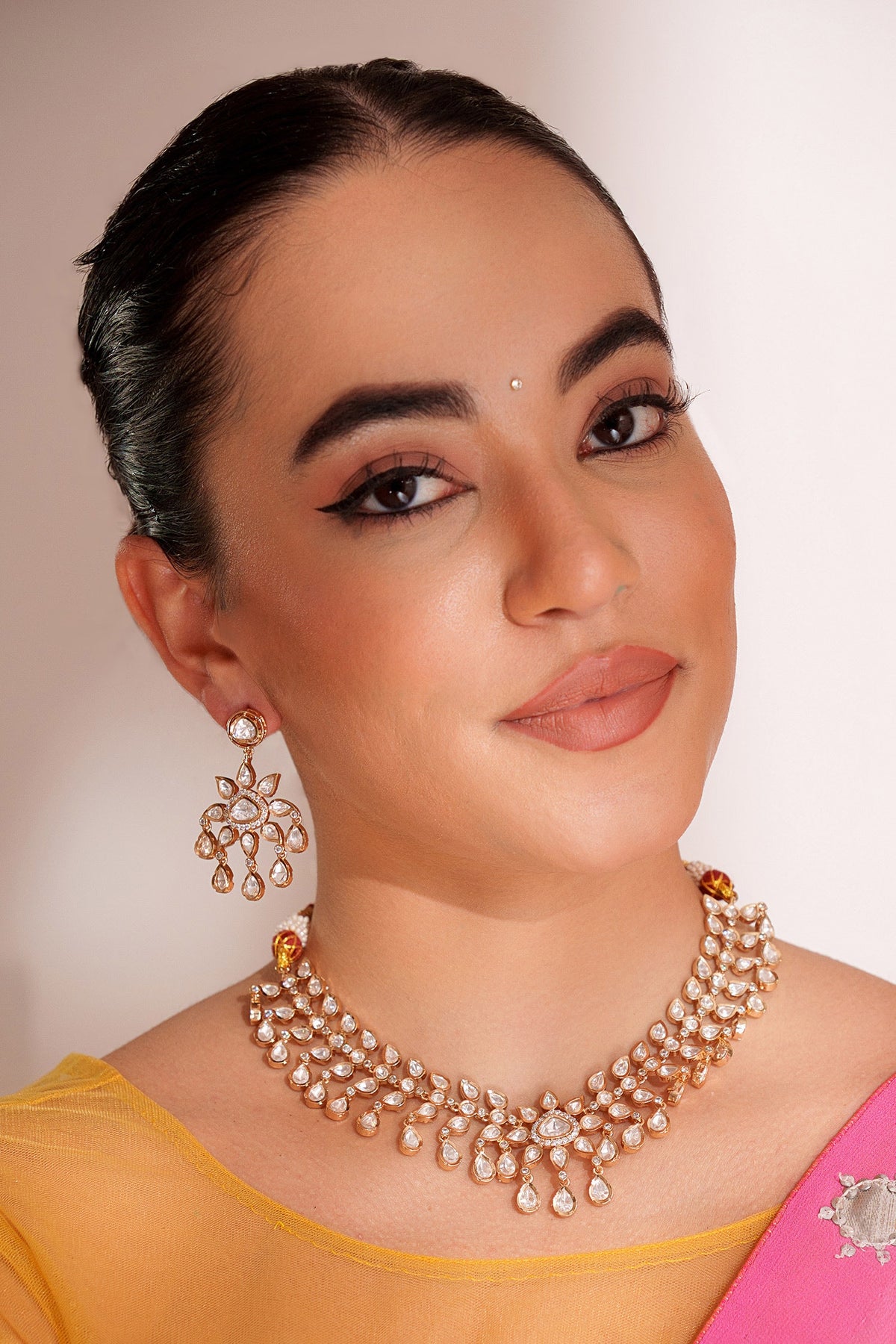 Kundan Polki Gold Finish Jewellery Set 