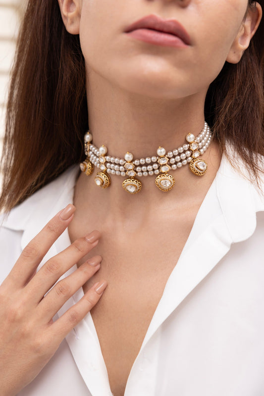 Fidaa Gold Finish Choker Necklace 