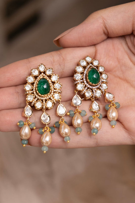 Rhea Green Stone Designer Earrings 