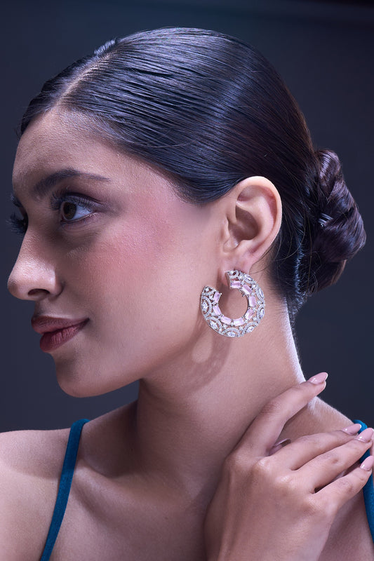 Pink American Diamond Hoop Earrings 