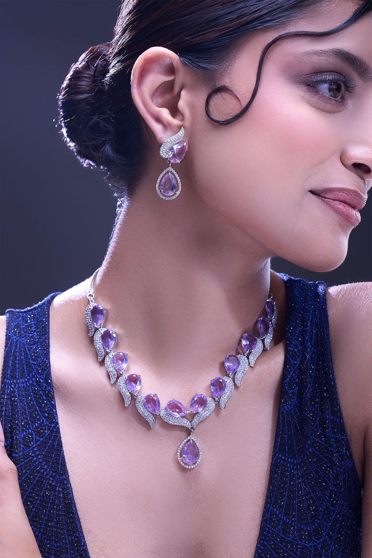 Violet Brass Necklace & Earring Set 