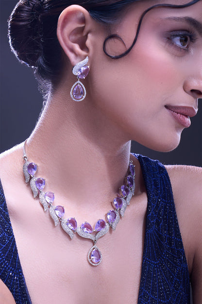 Violet Brass Necklace & Earring Set 