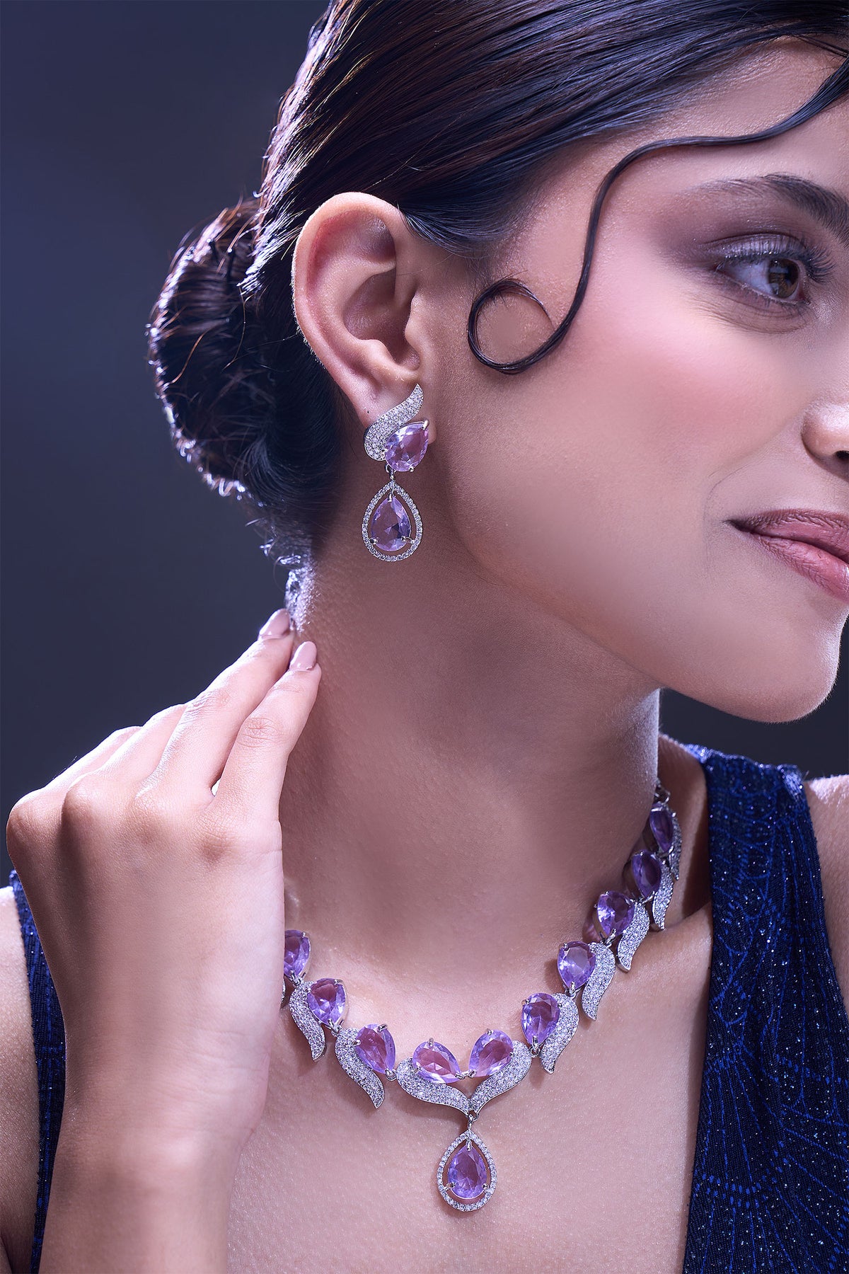 Violet Brass Necklace & Earring Set 
