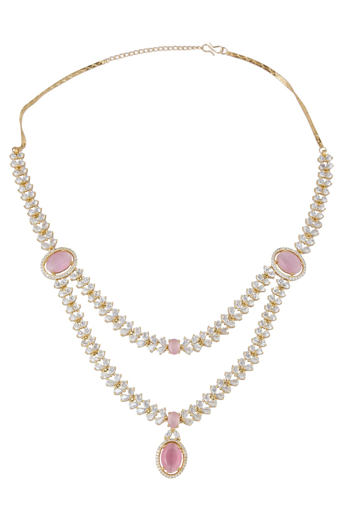 Pink Brass Necklace & Earring Set 