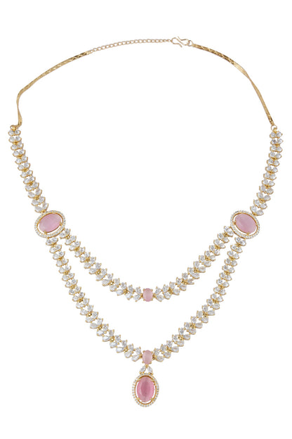 Pink Brass Necklace & Earring Set 