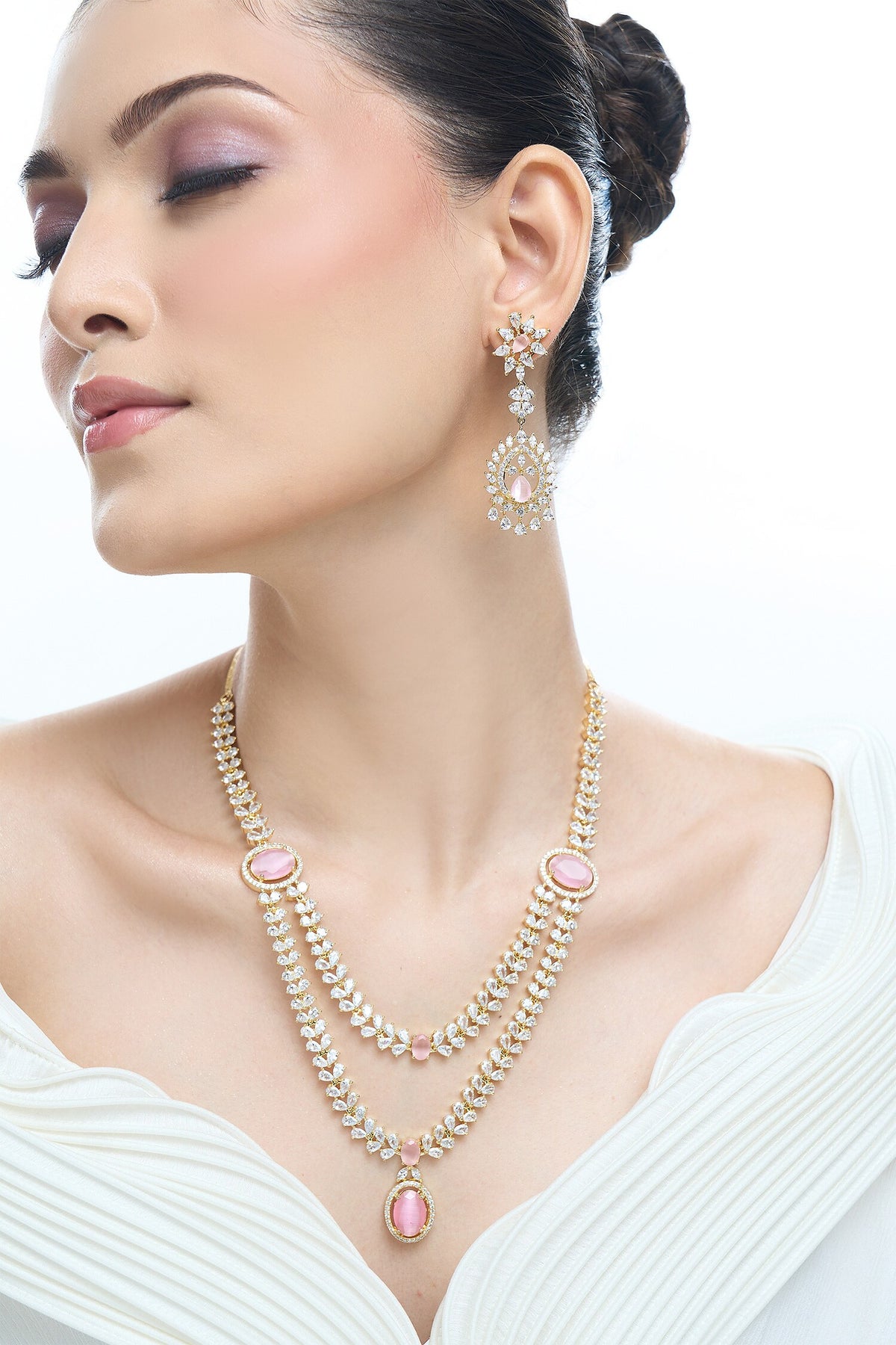 Pink Brass Necklace & Earring Set 