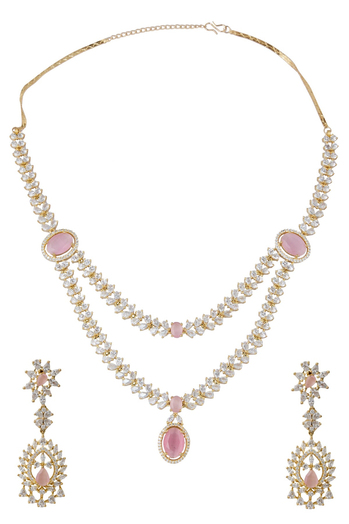Pink Brass Necklace & Earring Set 