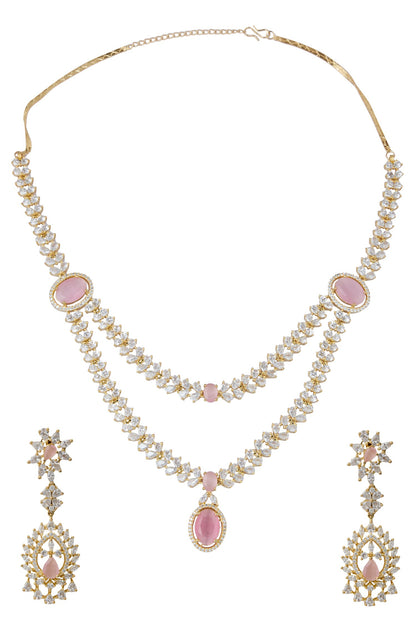 Pink Brass Necklace & Earring Set 