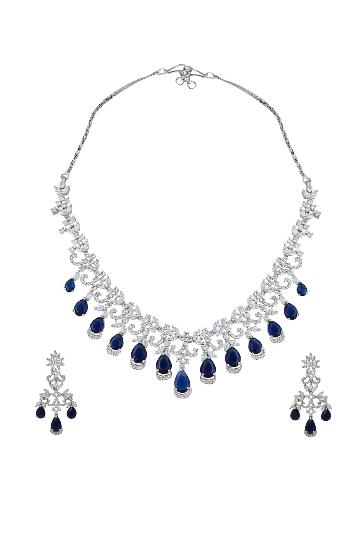 Blue American Diamond Necklace & Earring Set 
