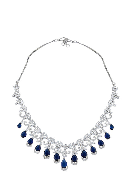 Blue American Diamond Necklace & Earring Set 