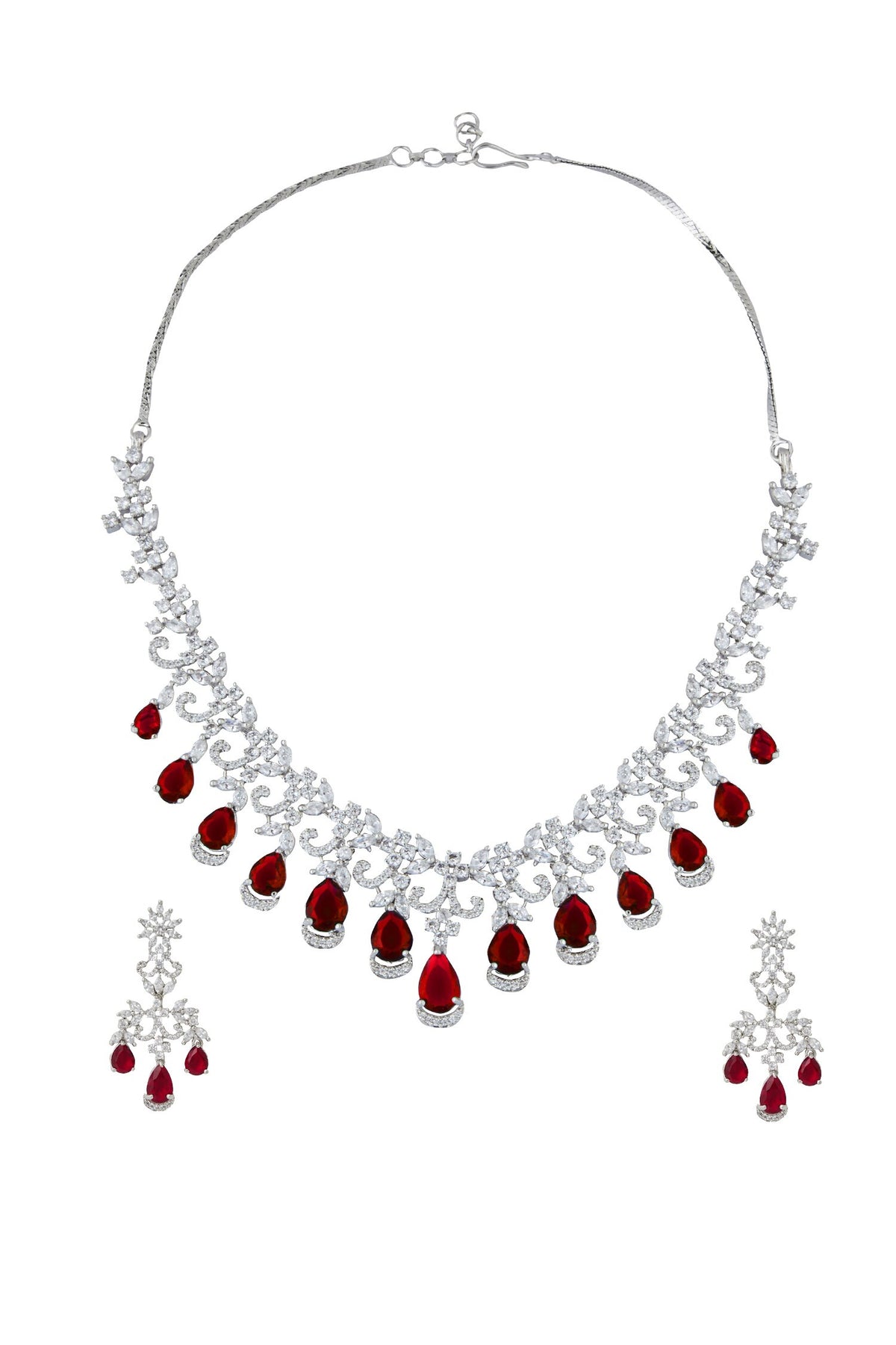 Ruby American Diamond Necklace & Earring Set 