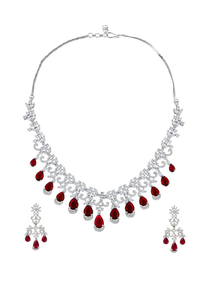 Ruby American Diamond Necklace & Earring Set 