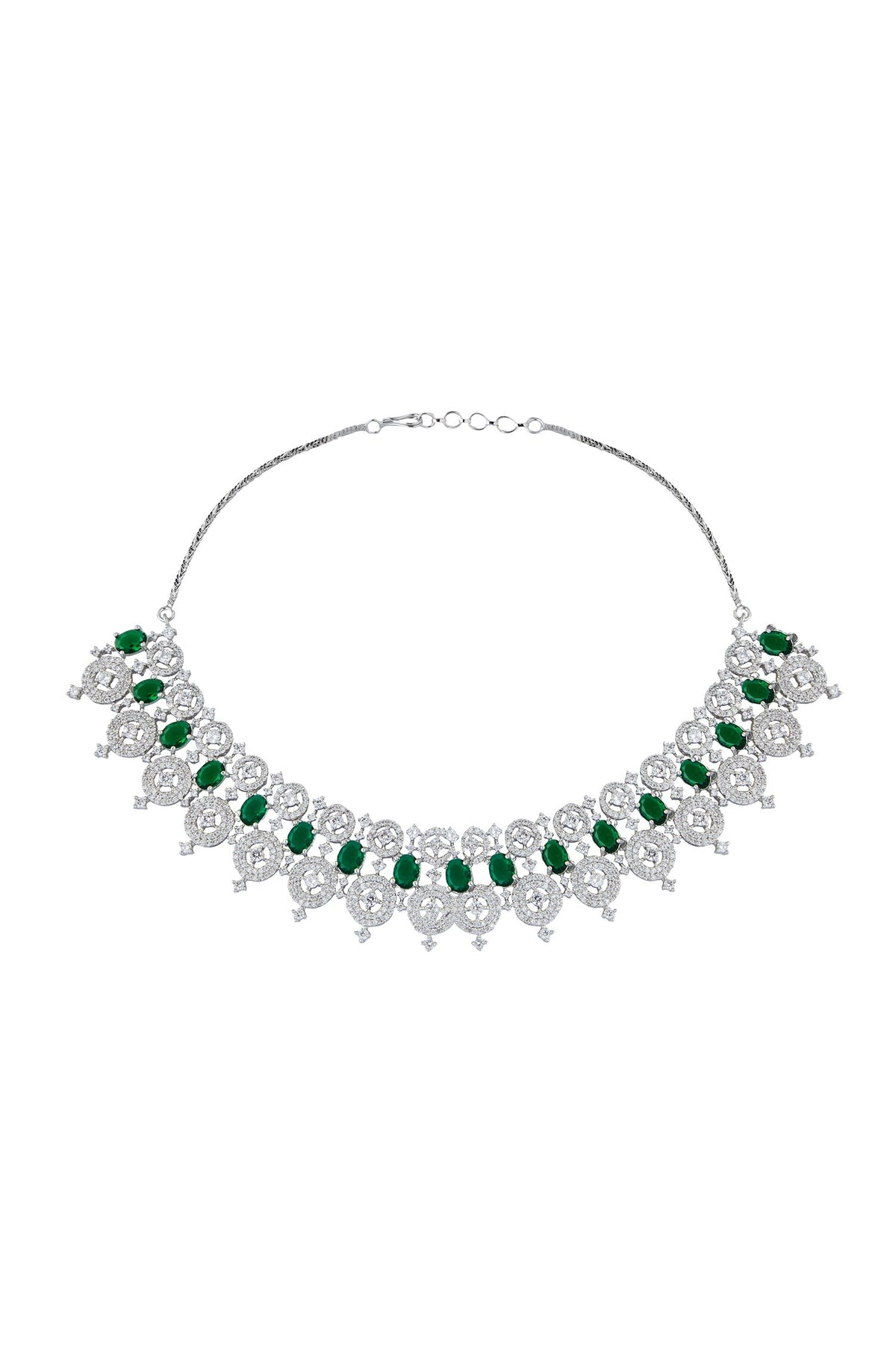 Green Brass American Diamond Jewelry Set 