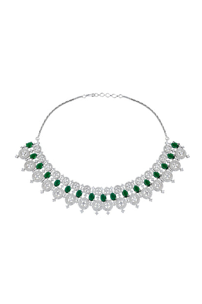 Green Brass American Diamond Jewelry Set 