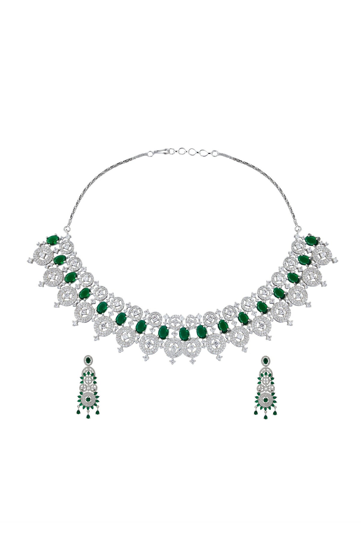 Green Brass American Diamond Jewelry Set 