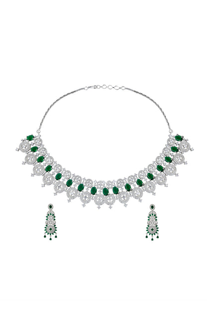Green Brass American Diamond Jewelry Set 