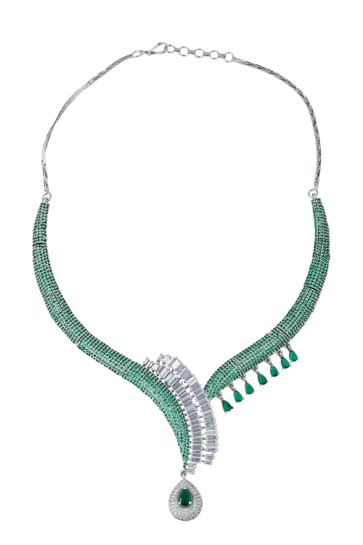 Green Brass American Diamond Jewelry Set 