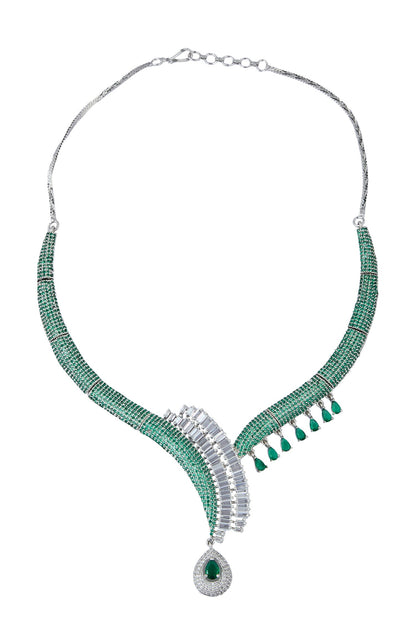 Green Brass American Diamond Jewelry Set 
