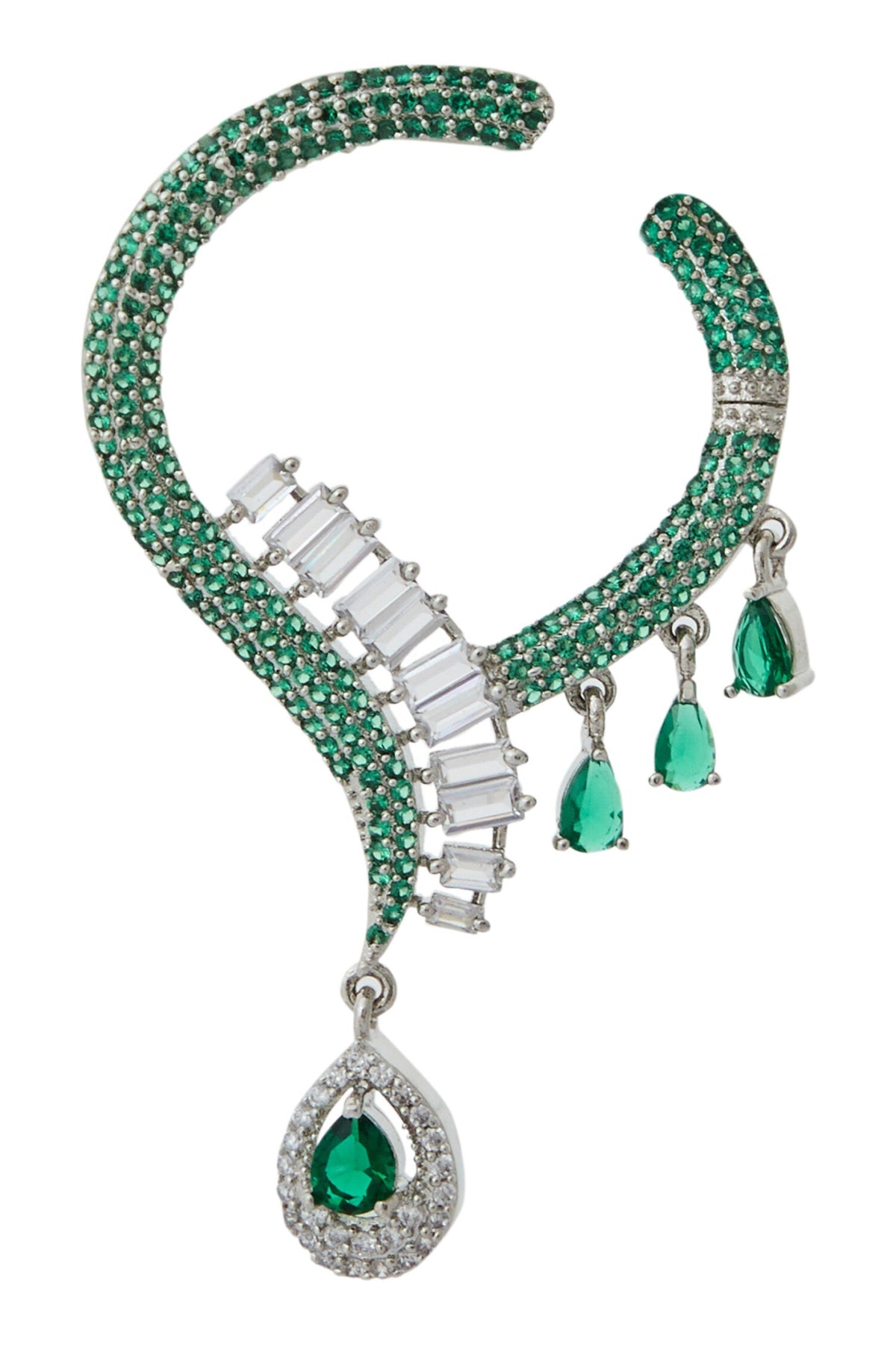 Green Brass American Diamond Jewelry Set 