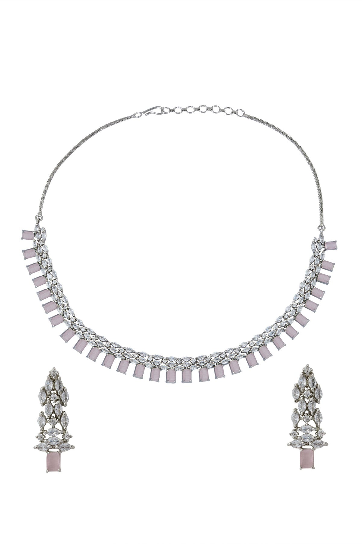 Pink American Diamond Necklace & Earrings Set 