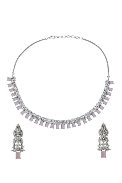 Pink American Diamond Necklace & Earrings Set 