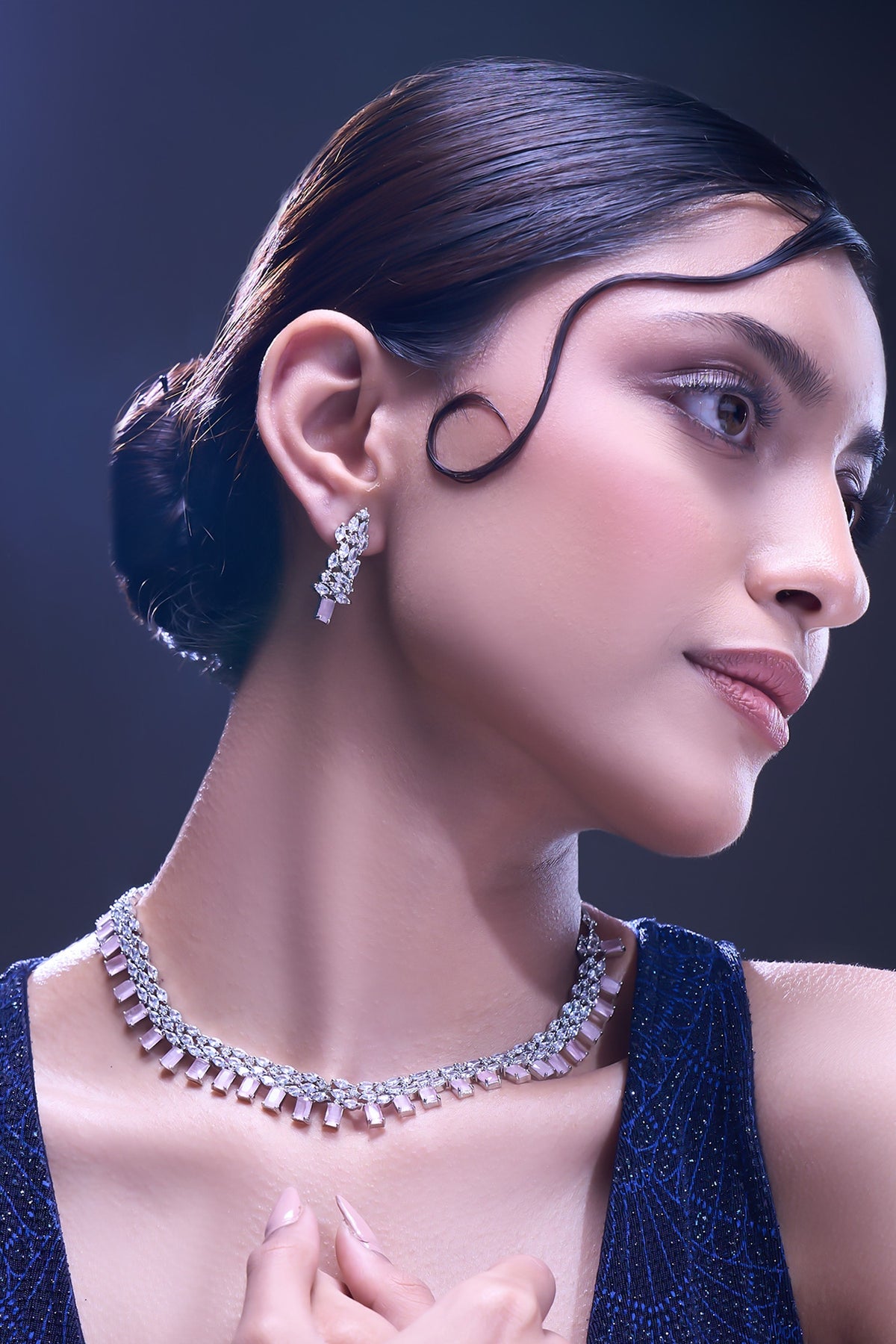 Pink American Diamond Necklace & Earrings Set 