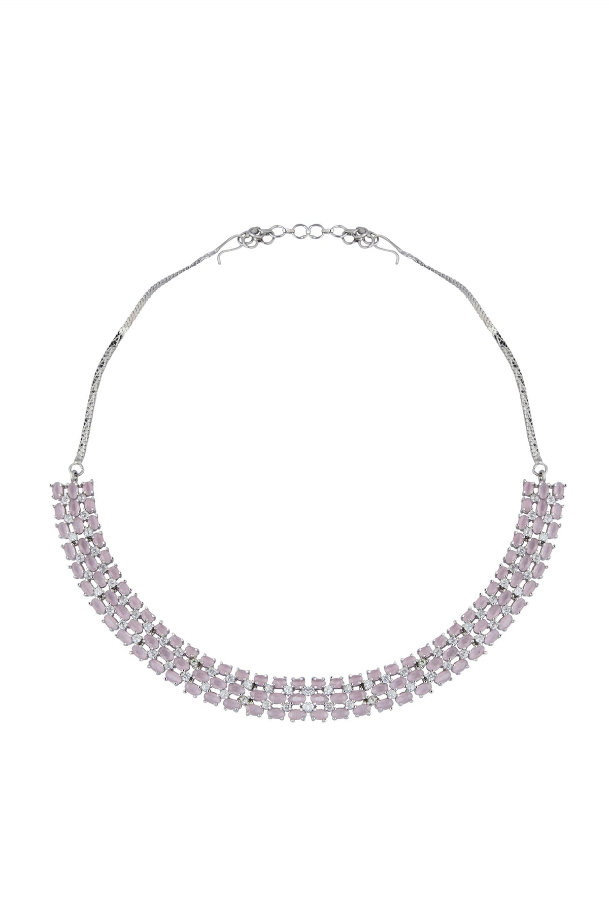 Pink American Diamond Necklace & Earrings Set 