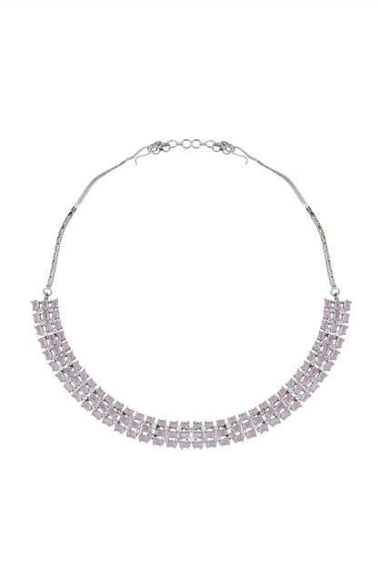 Pink American Diamond Necklace & Earrings Set 