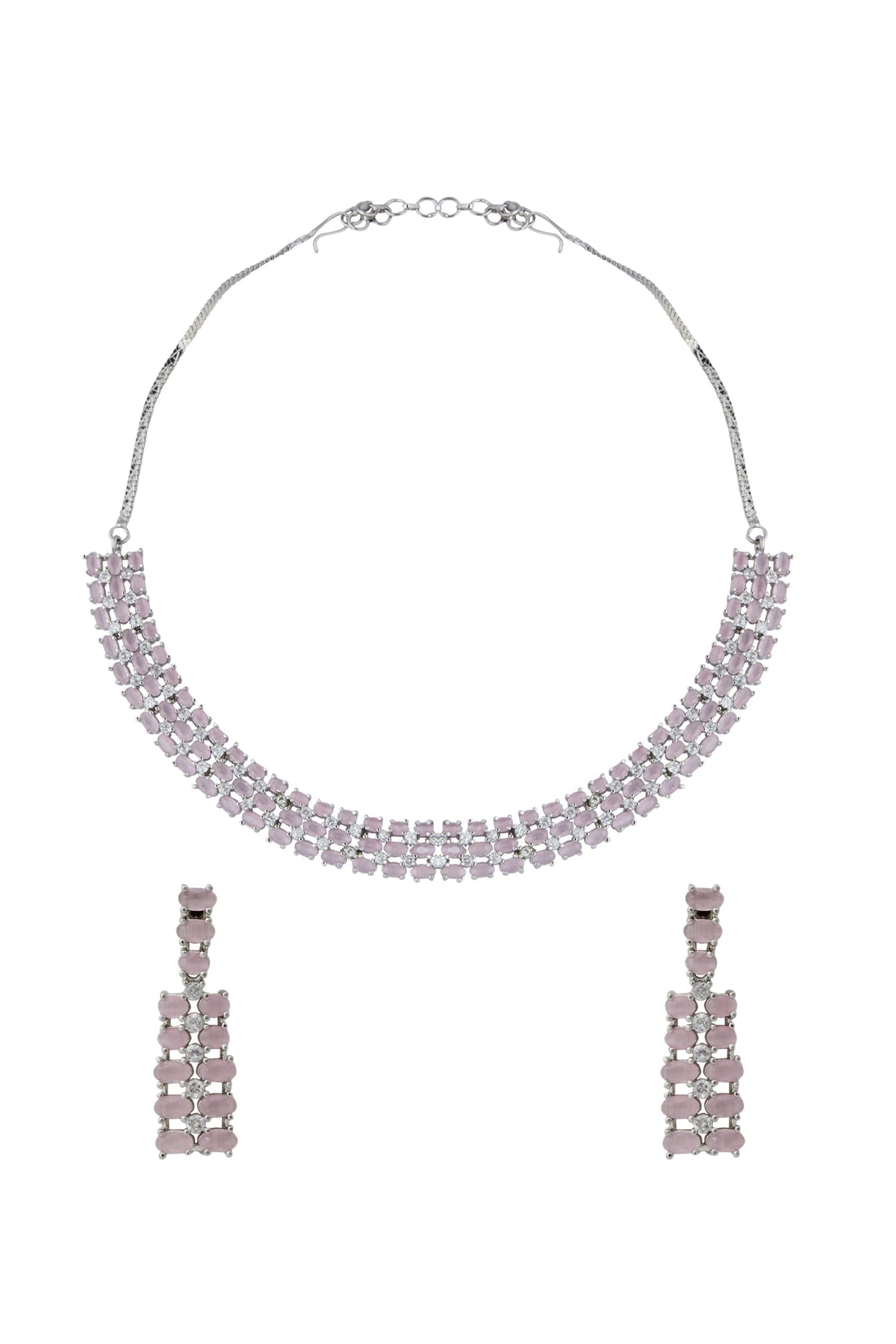 Pink American Diamond Necklace & Earrings Set 