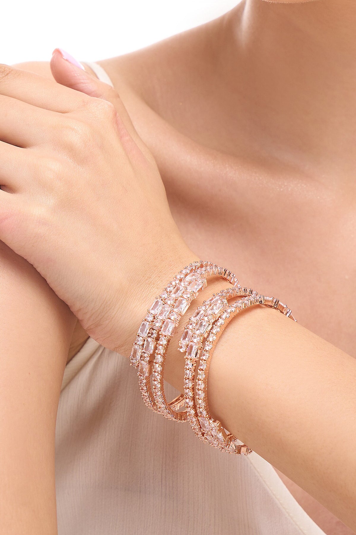 Rose Gold American Diamond Bangles Set 