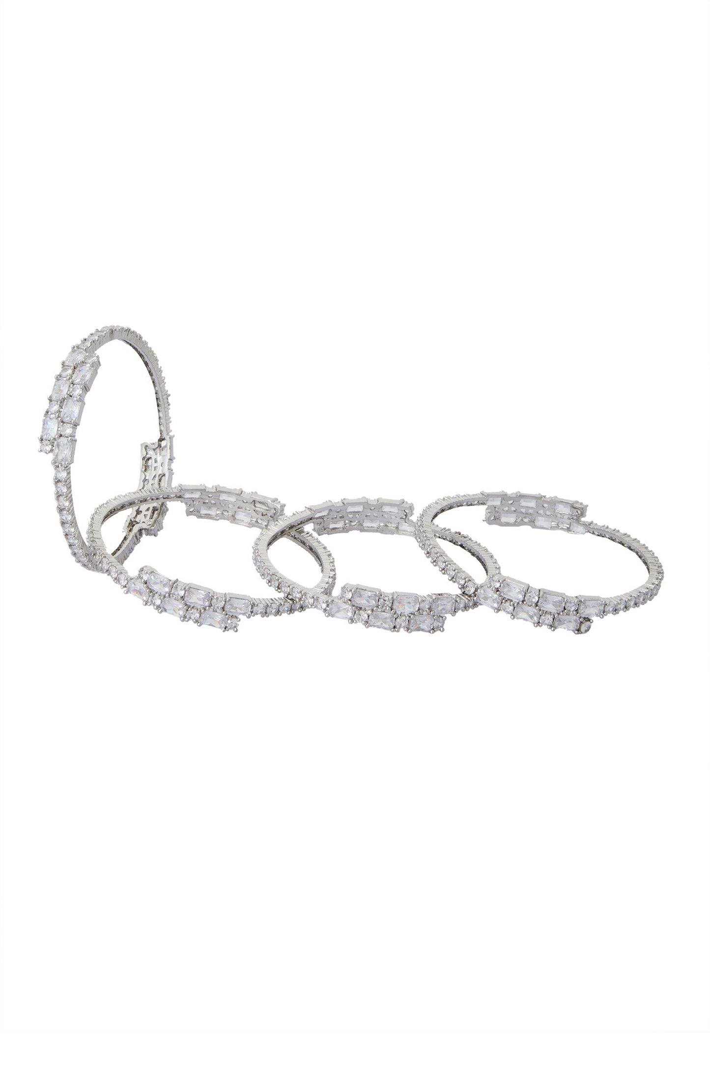 Silver American Diamond Bangle Set 