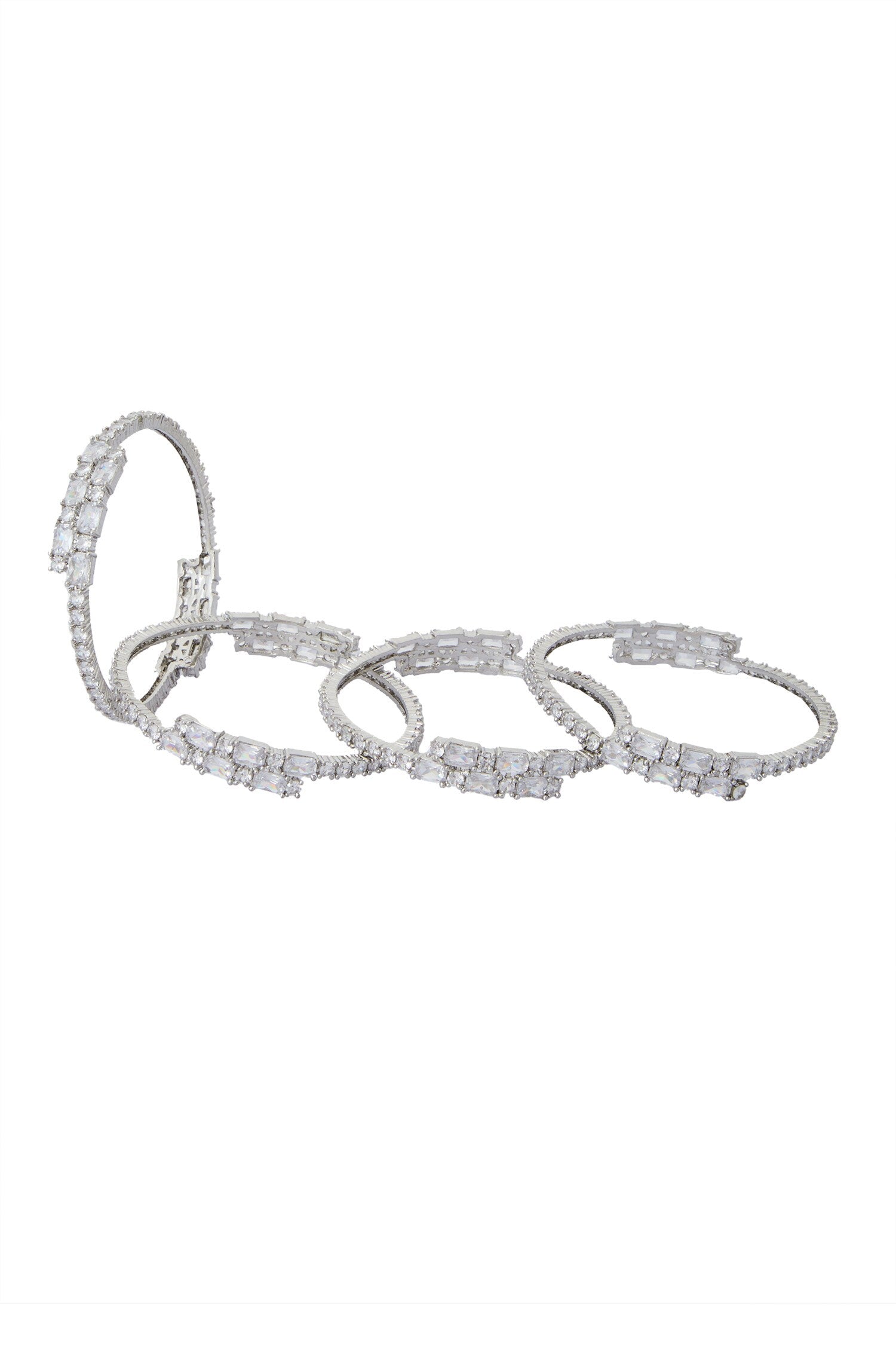 Silver American Diamond Bangle Set 