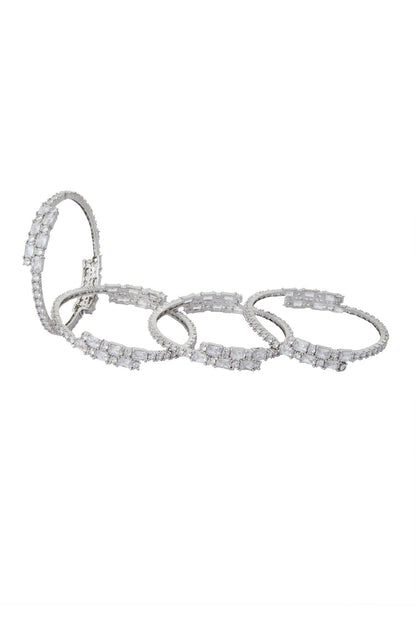 Silver American Diamond Bangle Set 