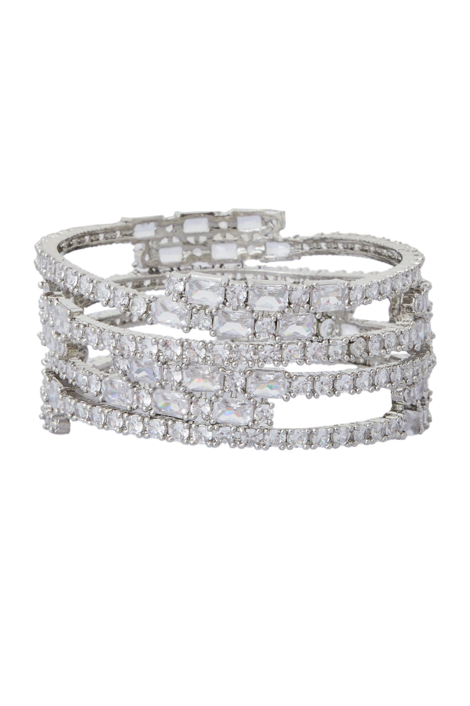 Silver American Diamond Bangle Set 