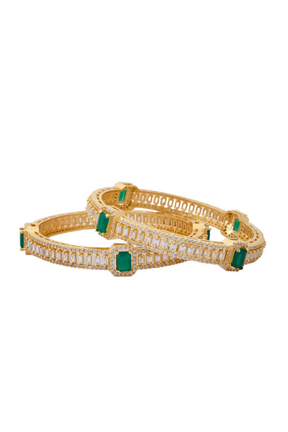 Gold & Green American Diamond Bangles 