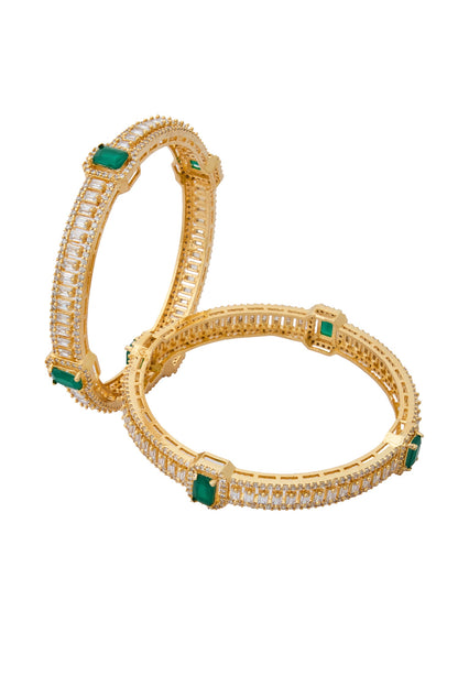 Gold & Green American Diamond Bangles 