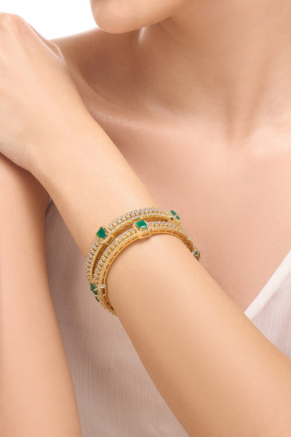 Gold & Green American Diamond Bangles 