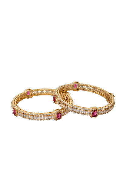 Gold & Ruby American Diamond Bangles 