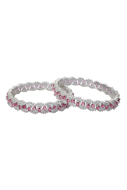 Silver & Pink American Diamond Bangles 