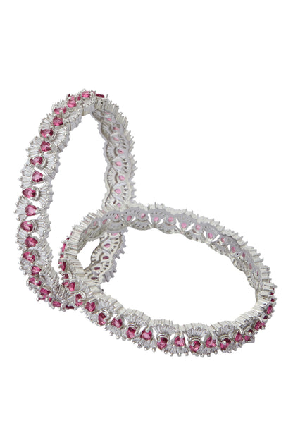 Silver & Pink American Diamond Bangles 
