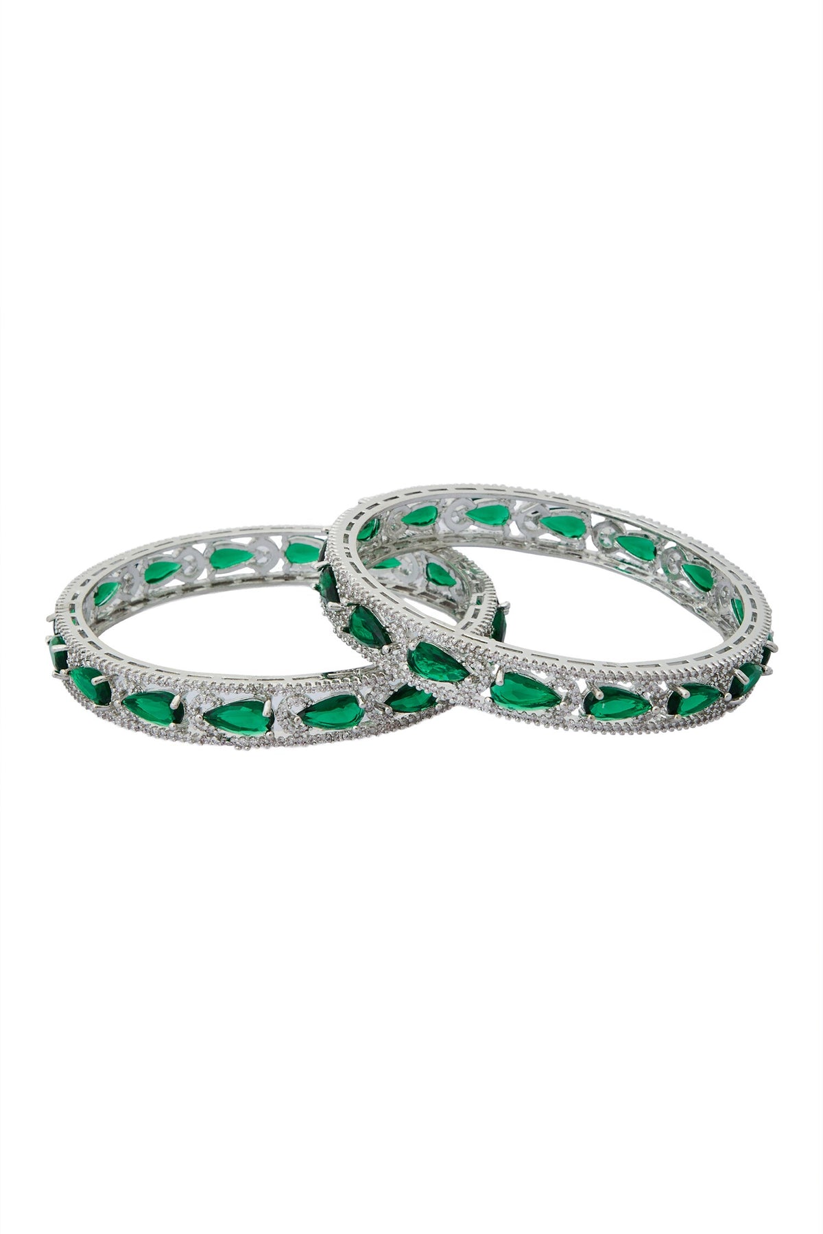 Silver & Green American Diamond Bangles 