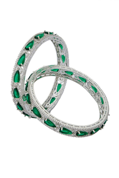 Silver & Green American Diamond Bangles 