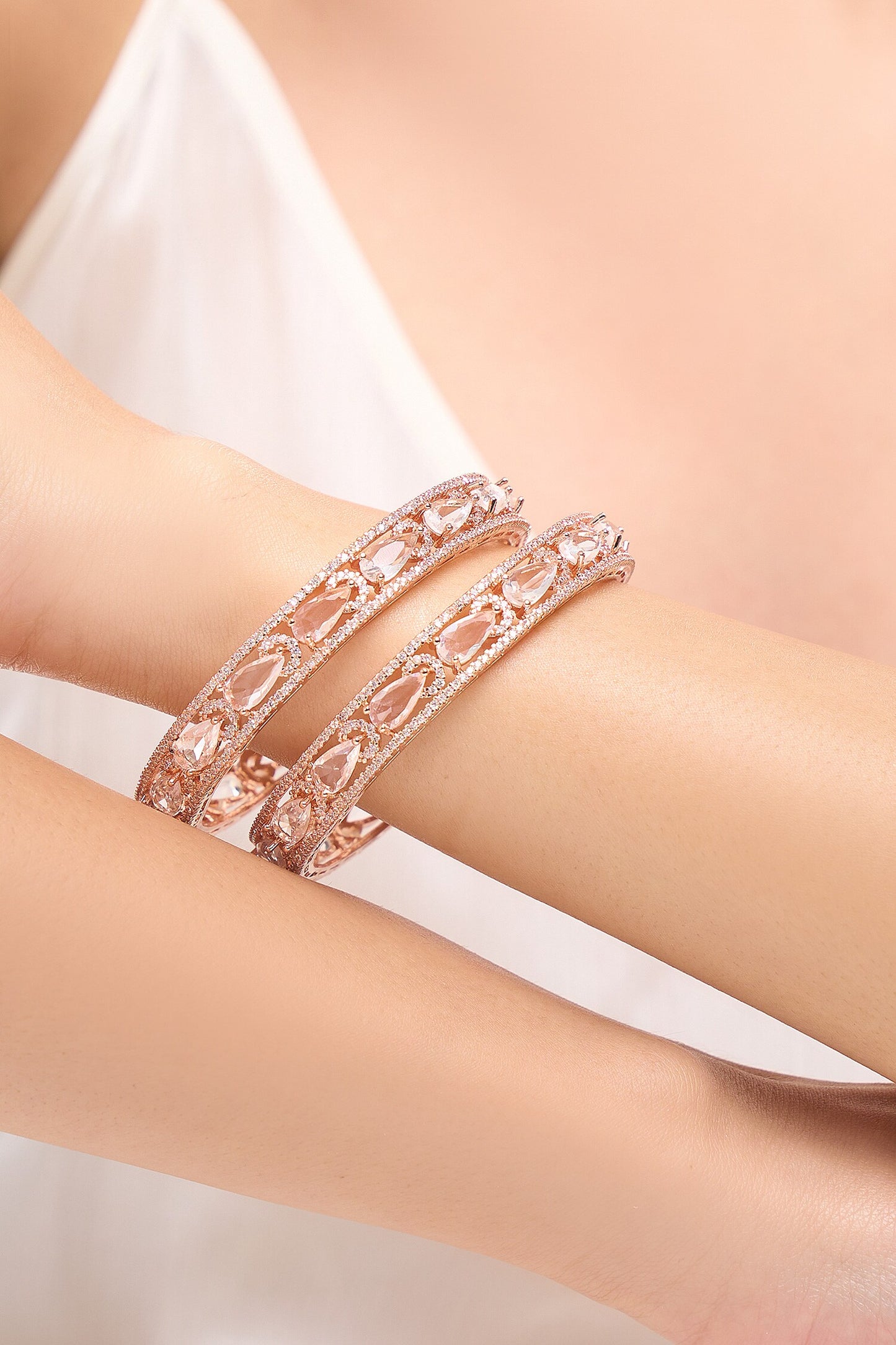 Rose Gold American Diamond Bangle Set 