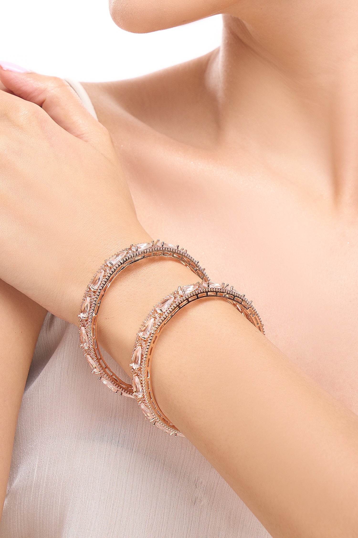 Rose Gold American Diamond Bangle Set 