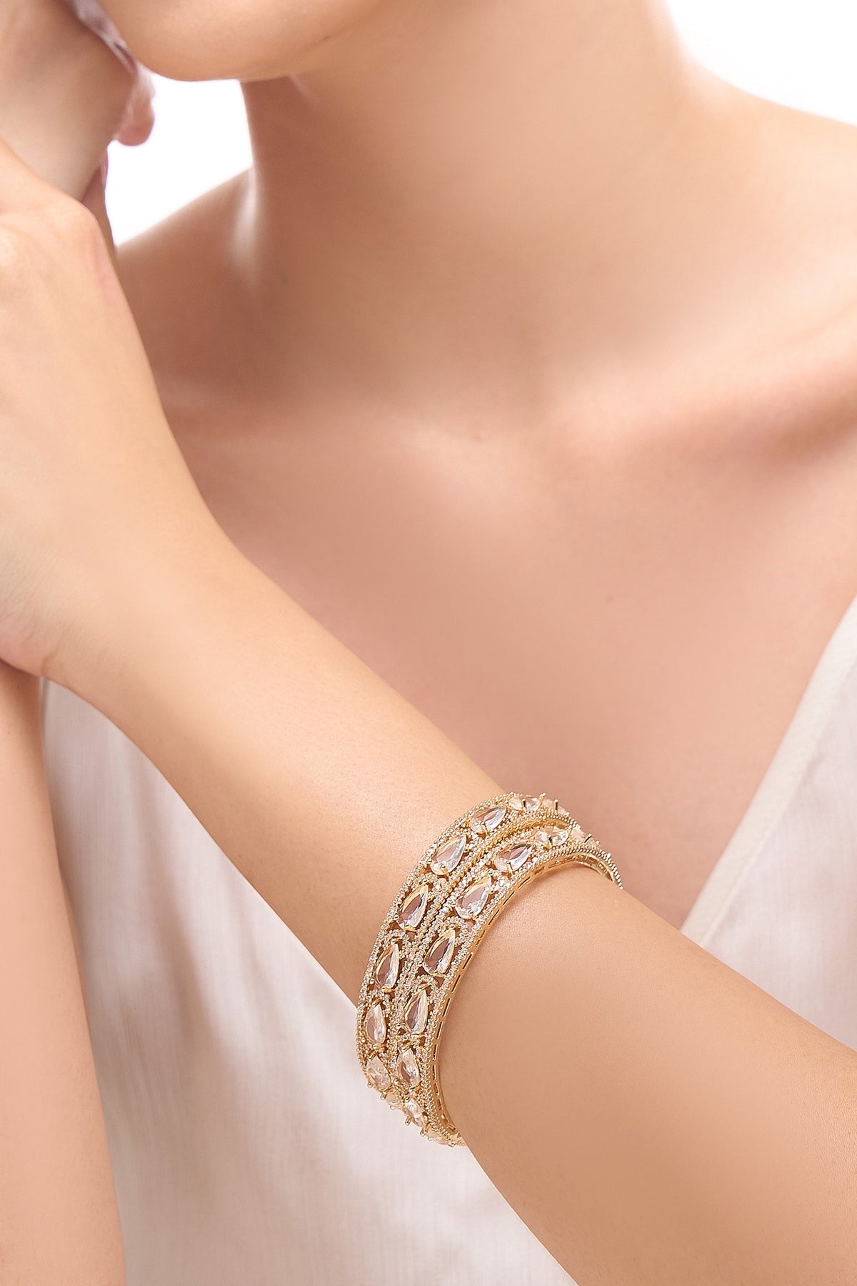 Gold & White American Diamond Bangles 