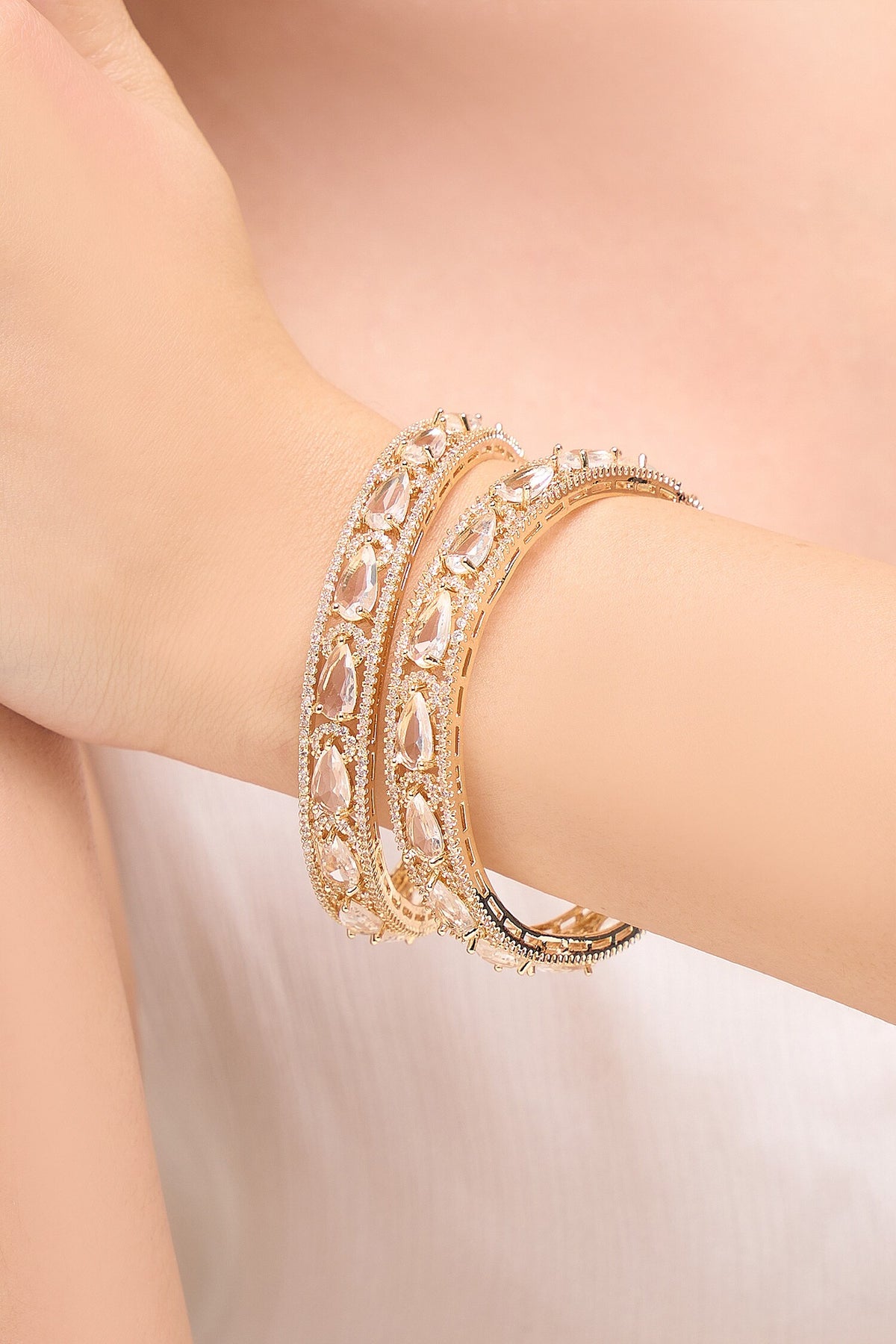 Gold & White American Diamond Bangles 