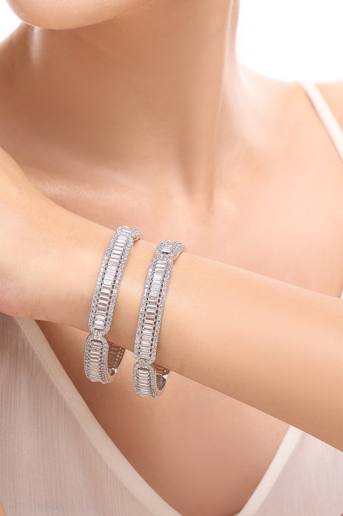 Silver American Diamond Bangles Set 