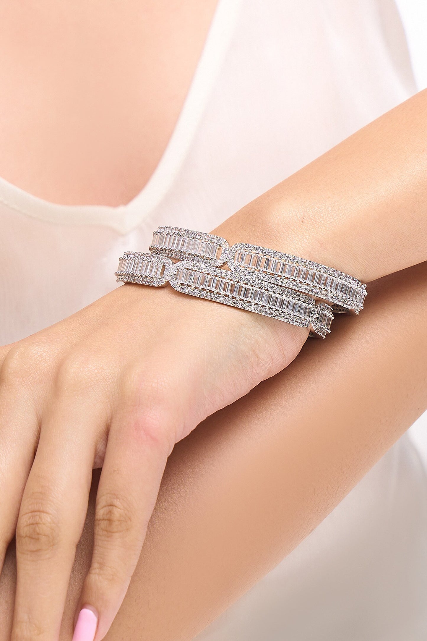 Silver American Diamond Bangles Set 