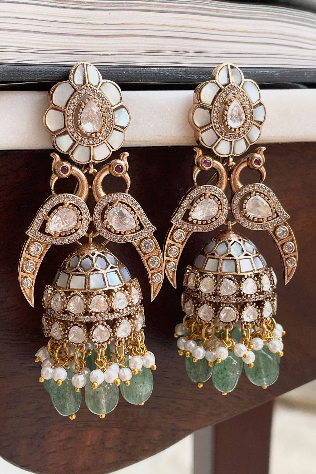 Designer Green Earrings with Pearls 