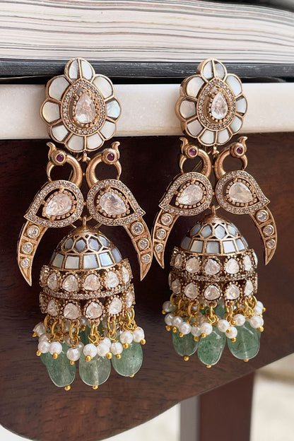 Designer Green Earrings with Pearls 